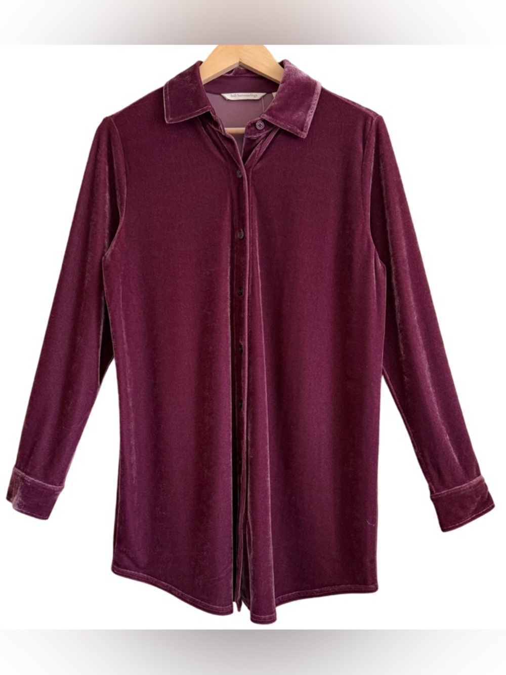 Soft Surroundings Vibrant Preppy Relaxed-Fit Velvet Boyfriend Tunic Shirt XS NWT
